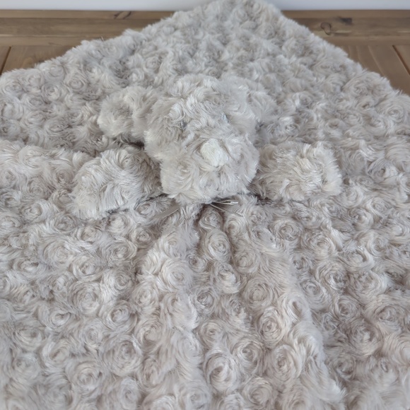 BLANKETS & BEYOND  Light Grey Plush Rosette Lovey Bear Security Blanket - Picture 3 of 8